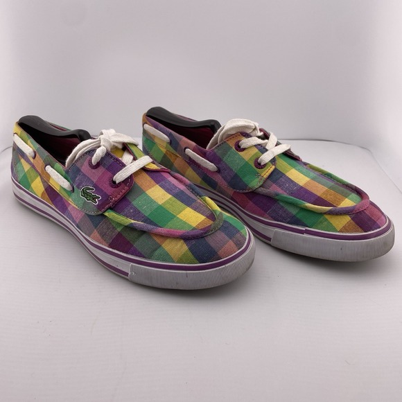 Lacoste Checkered Slip On Sneakers Shoes Plaid‎ US Size 8 MSRP $150 - Picture 1 of 13